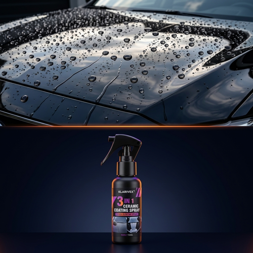 Hydrophobic water beading on black car paint after Klarivex Hydro Shield