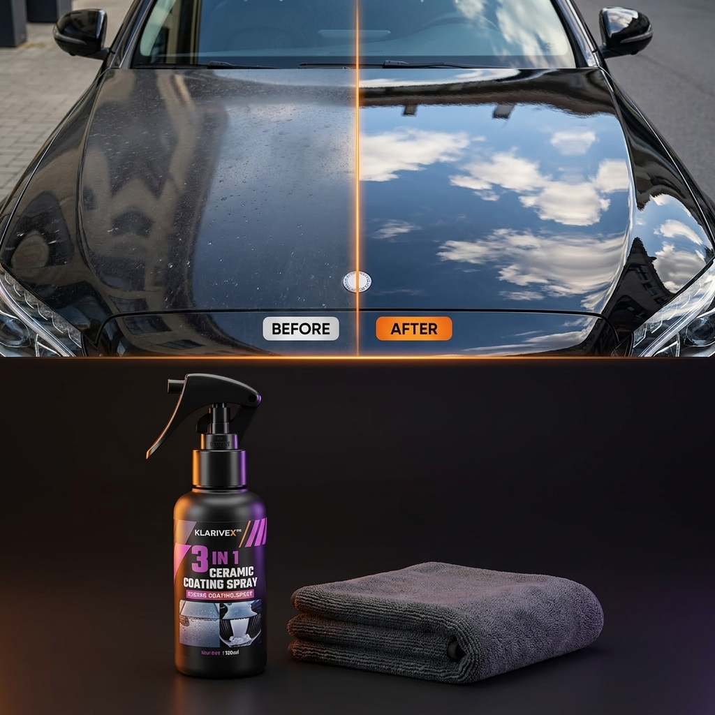Before and after mirror shine comparison with Klarivex Hydro Shield